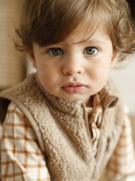 Mouwloos vestje baby in sherpa ecru+taupe - vertbaudet enfant 