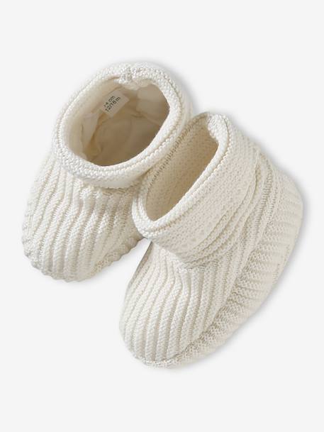 Babyset muts, wanten en sloffen van biologisch katoen en zijn aanpasbare pochon ecru+gemêleerd beige+rozen - vertbaudet enfant 