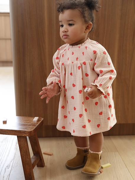Elastische leren laarsjes voor meisjesbaby's beige, bedrukt+bordeauxrood+CAMEL+marineblauw+zwart - vertbaudet enfant 