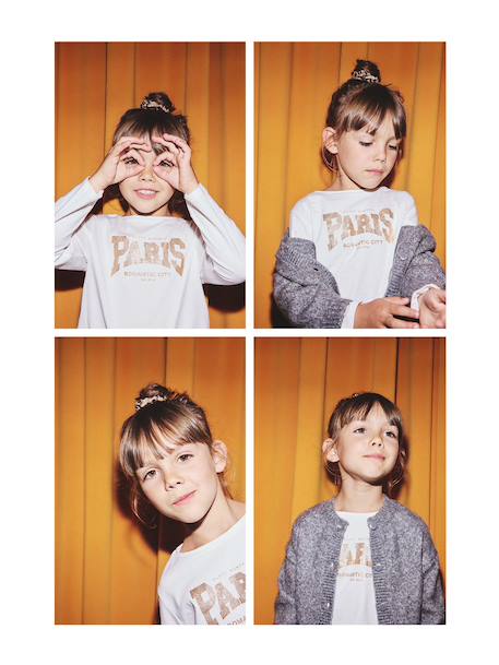 T-shirt BASICS met lange mouwen voor meisjes ecru+lichtroze - vertbaudet enfant 