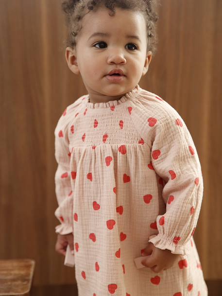 Jurk baby bedrukt met kleine hartjes roze (poederkleur) - vertbaudet enfant 
