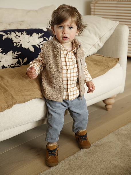 Mouwloos vestje baby in sherpa ecru+taupe - vertbaudet enfant 