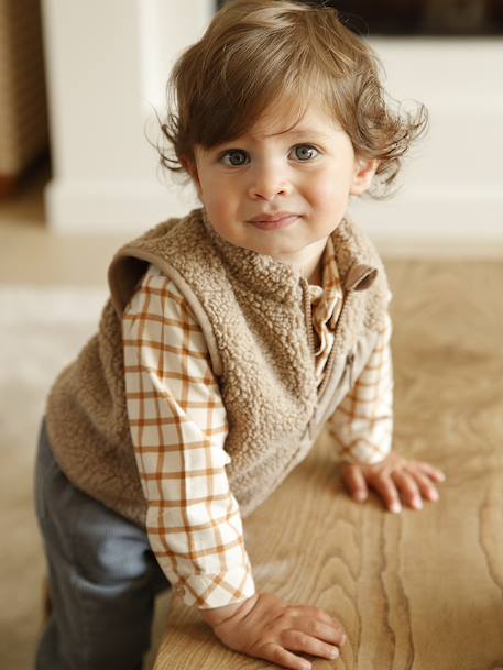 Mouwloos vestje baby in sherpa ecru+taupe - vertbaudet enfant 