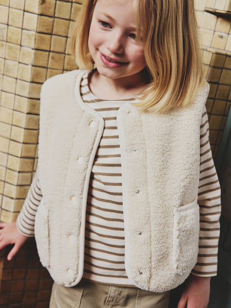 Gestreept meisjesshirt lange mouwen marineblauw+olijf - vertbaudet enfant 