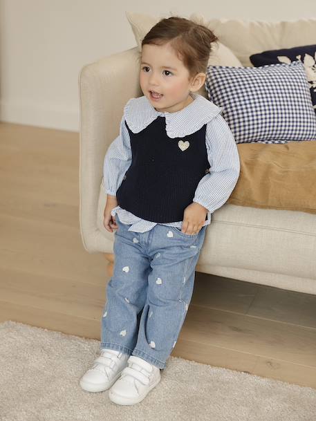 Gestreepte babyblouse in seersucker blauw, gestreept - vertbaudet enfant 