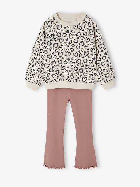 Set met sweater met print en uitlopende legging voor meisjes rozenhout - vertbaudet enfant 