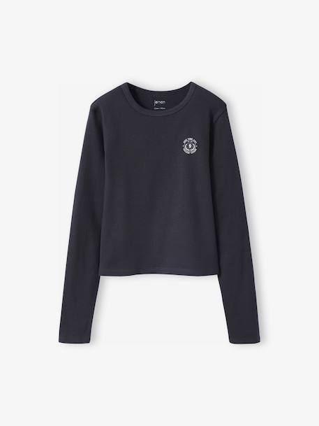 Cropped shirt met lange mouwen voor meisjes JONEN antraciet+marineblauw - vertbaudet enfant 