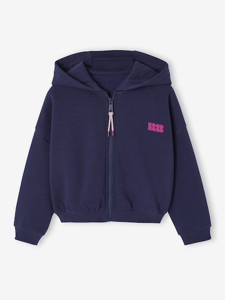 Korte meisjessweater met rits marineblauw+rozen - vertbaudet enfant 