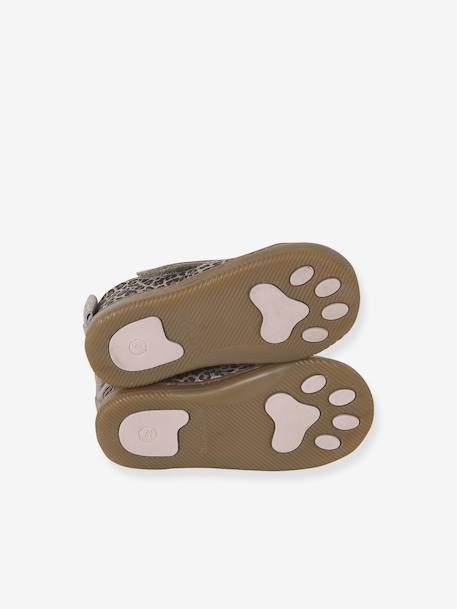 Klittenband baby slofjes van soepel leer beige, bedrukt+goud - vertbaudet enfant 