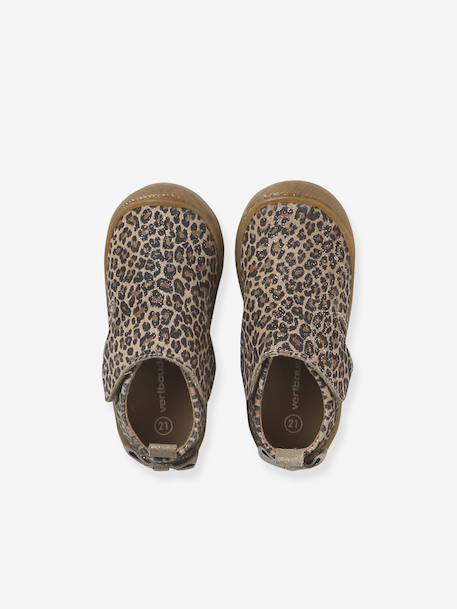 Klittenband baby slofjes van soepel leer beige, bedrukt+goud - vertbaudet enfant 