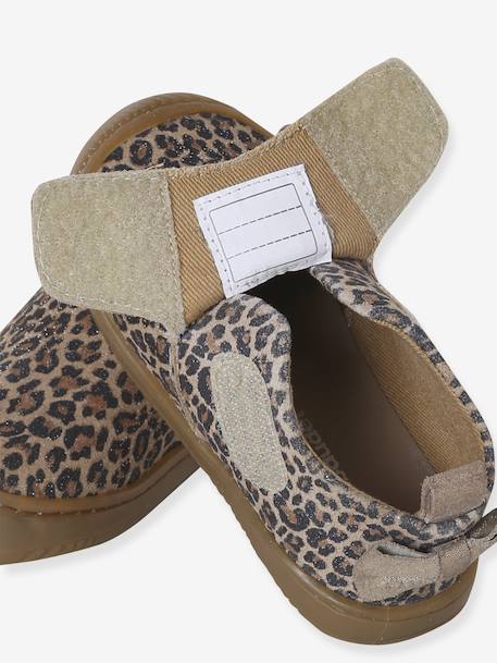 Klittenband baby slofjes van soepel leer beige, bedrukt+goud - vertbaudet enfant 
