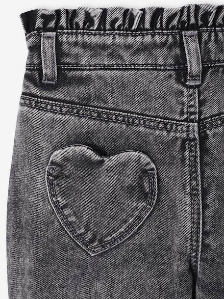 Mom jeans met hartjeszakken op de achterkant Meisje denimgrijs+grijs+stone - vertbaudet enfant 