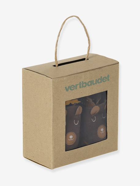 Elastische leren babyschoentjes in soepel leer bruin, bedrukt+groen, bedrukt+veel bruin - vertbaudet enfant 