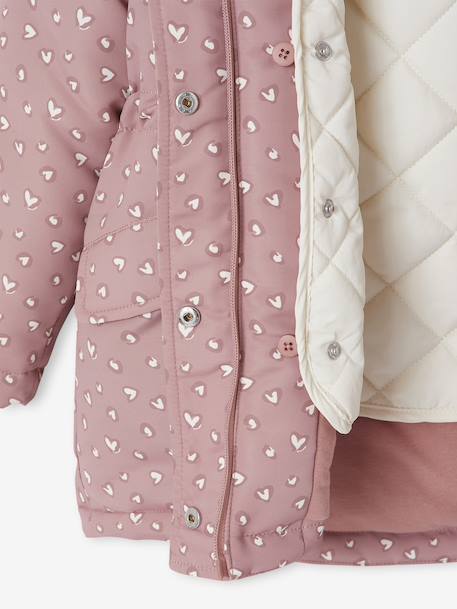 Parka met capuchon 3 in 1 meisjes parka + gewatteerde jas marineblauw+rozenhout - vertbaudet enfant 