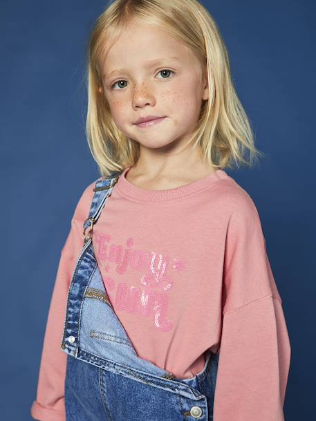 Cropped T-shirt met tekst en pailletten voor meisjes rozen - vertbaudet enfant 