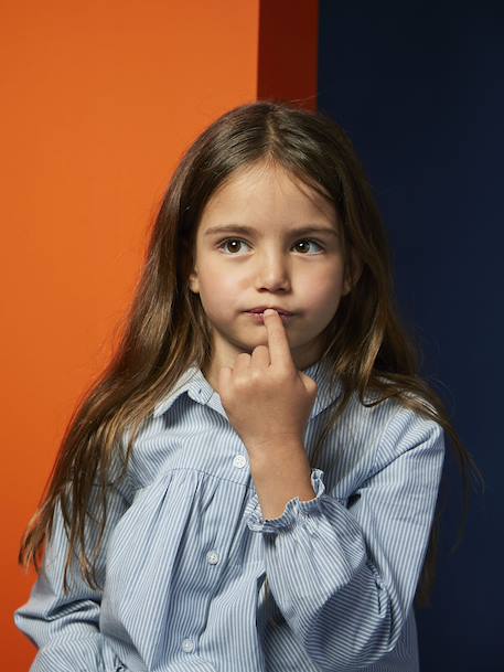 Uitlopende meisjesblouse van popeline hemelsblauw - vertbaudet enfant 