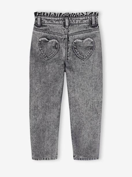 Mom jeans met hartjeszakken op de achterkant Meisje denimgrijs+grijs+stone - vertbaudet enfant 