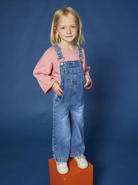 Wijde salopet van jeans voor meisjes denimgrijs+middenblauw+stone+zwart denim - vertbaudet enfant 