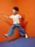 Wijde jeans met plooien voor meisjes denimgrijs+middenblauw - vertbaudet enfant 