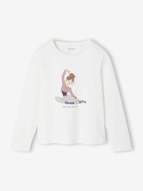 T-shirt met dansmotief voor meisjes met lange mouwen ecru - vertbaudet enfant 