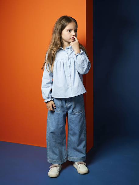 Uitlopende meisjesblouse van popeline hemelsblauw - vertbaudet enfant 