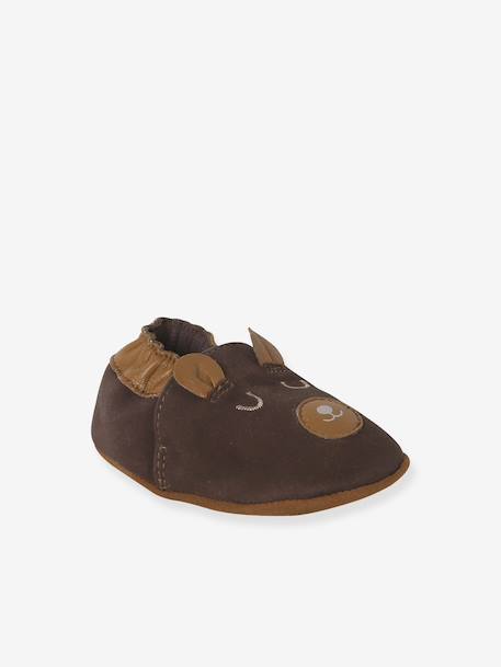 Elastische leren babyschoentjes in soepel leer bruin, bedrukt+groen, bedrukt+veel bruin - vertbaudet enfant 