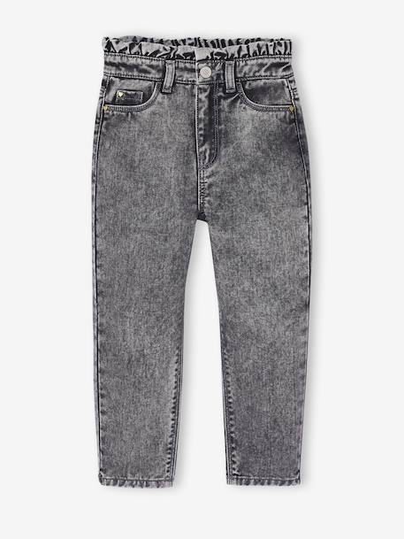 Mom jeans met hartjeszakken op de achterkant Meisje denimgrijs+grijs+stone - vertbaudet enfant 