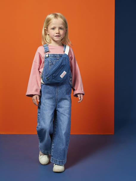 Wijde salopet van jeans voor meisjes denimgrijs+middenblauw+stone+zwart denim - vertbaudet enfant 