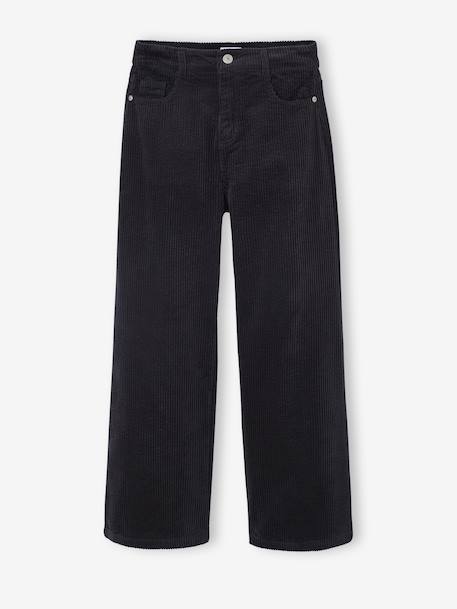 Wijde broek van ribfluweel voor meisjes JONEN antraciet+ecru - vertbaudet enfant 
