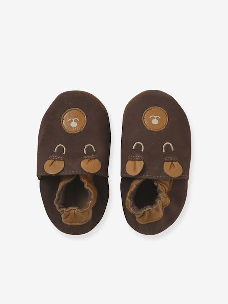 Elastische leren babyschoentjes in soepel leer bruin, bedrukt+groen, bedrukt+veel bruin - vertbaudet enfant 