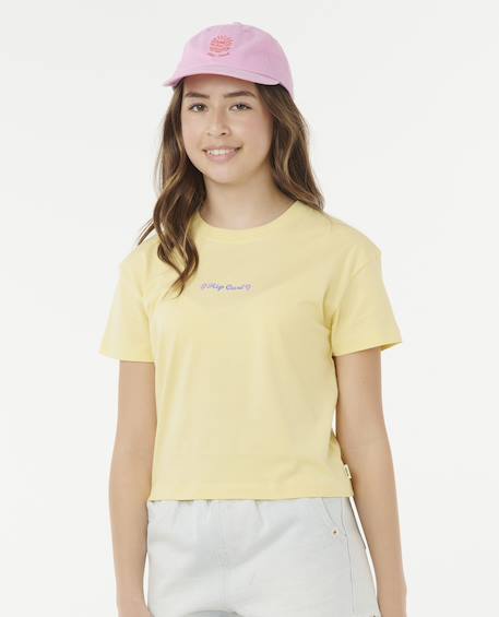 T-shirt Sunset Skies Crop RIP CURL voor meisjes geel+rozen - vertbaudet enfant 