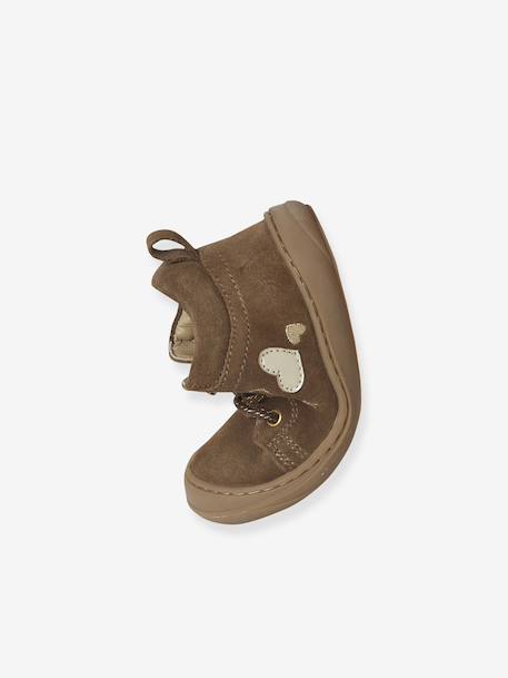 Baby eerste stapjes, veterschoenen van soepel leer bruin+donkerbruin+fuchsia+goudgeel+rozen - vertbaudet enfant 