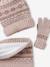 Jacquard babyset muts + snood + wanten/handschoenen voor meisjes ecru+rozen - vertbaudet enfant 
