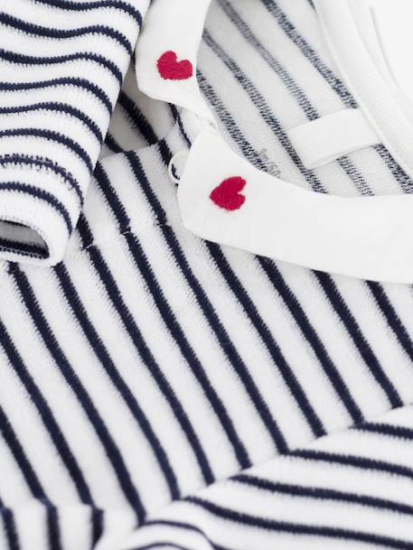 Baby pyjama in fluweel / velours met PETIT BATEAU print op de kraag marineblauw - vertbaudet enfant 