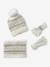 Jacquard babyset muts + snood + wanten/handschoenen voor meisjes ecru+rozen - vertbaudet enfant 