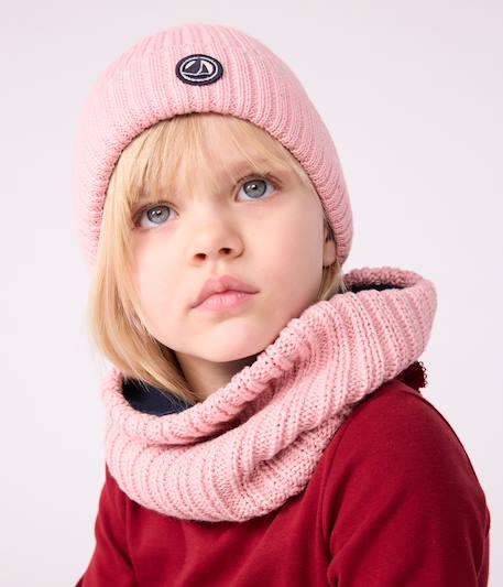 Gebreide kindermuts met fleecevoering PETIT BATEAU rozen - vertbaudet enfant 