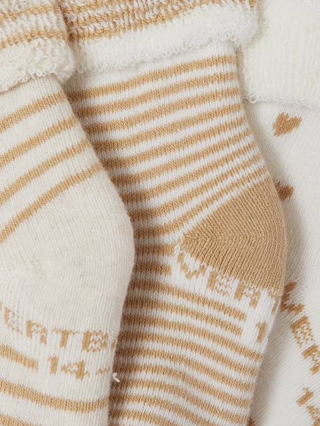 Set van 3 paar sokken « c½urs » babymeisje ecru+hazelnoot - vertbaudet enfant 