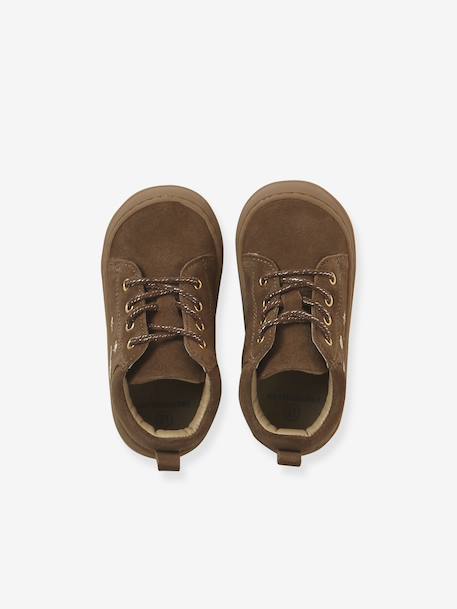 Baby eerste stapjes, veterschoenen van soepel leer bruin+donkerbruin+fuchsia+goudgeel+rozen - vertbaudet enfant 