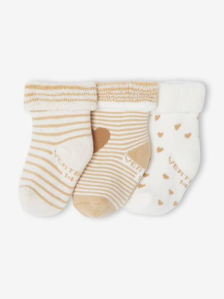 Set van 3 paar sokken « c½urs » babymeisje ecru+hazelnoot - vertbaudet enfant 