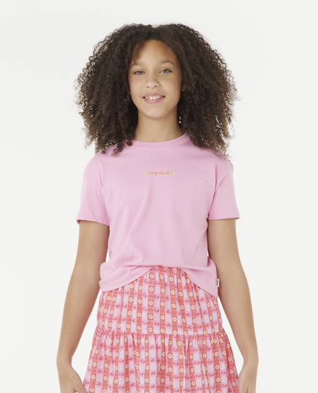 T-shirt Sunset Skies Crop RIP CURL voor meisjes geel+rozen - vertbaudet enfant 