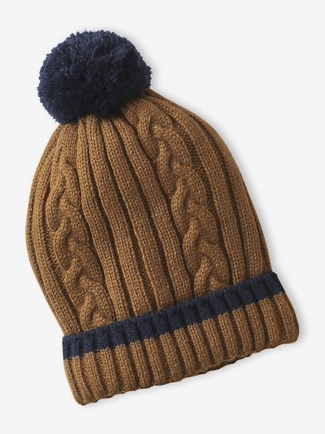 Gedraaide jongens babyset muts + snood + wanten/handschoenen okergeel - vertbaudet enfant 