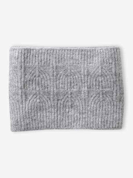 Set van muts + snood + wanten in kabelbreiwerk gemêleerd grijs+ROZE - vertbaudet enfant 