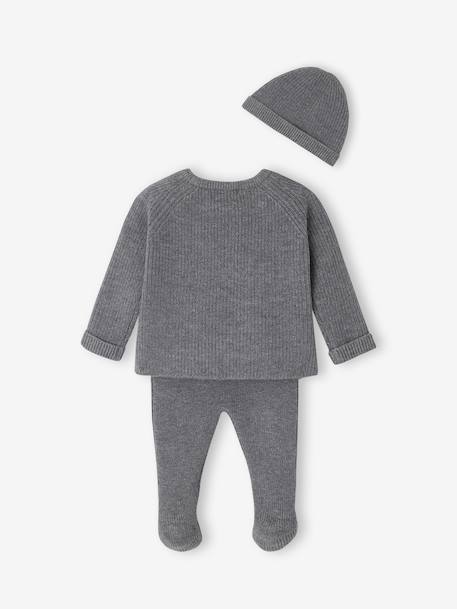 3-delige babyset met gebreid vestje + broek + muts gemêleerd grijs+rozen - vertbaudet enfant 