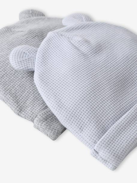 Set van 2 muts geboorte met berenoren bleekblauw+ecru+roze (poederkleur) - vertbaudet enfant 