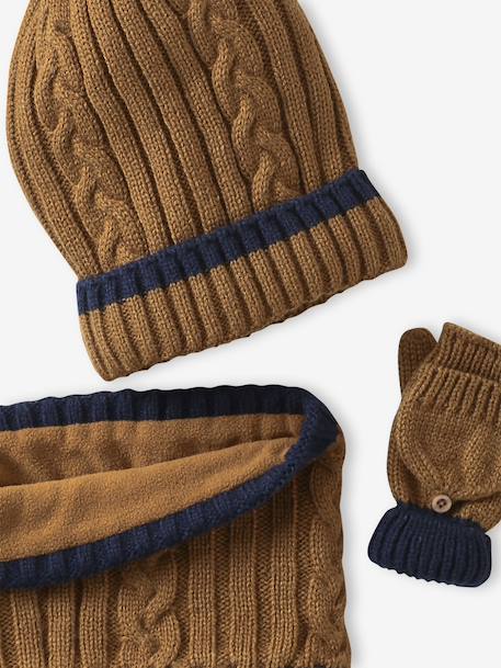 Gedraaide jongens babyset muts + snood + wanten/handschoenen okergeel - vertbaudet enfant 