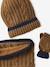 Gedraaide jongens babyset muts + snood + wanten/handschoenen okergeel - vertbaudet enfant 