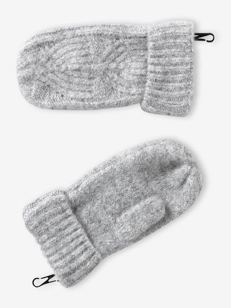 Set van muts + snood + wanten in kabelbreiwerk gemêleerd grijs+ROZE - vertbaudet enfant 