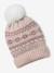 Jacquard babyset muts + snood + wanten/handschoenen voor meisjes ecru+rozen - vertbaudet enfant 