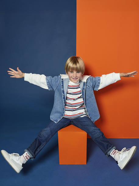 Wijde jongensbroek, eenvoudig aan te trekken gebleekt denim+grijs+ongewassen denim+stone - vertbaudet enfant 