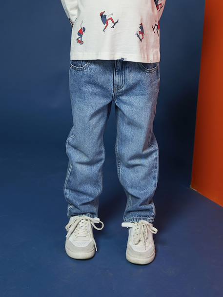 Rechte 5-pocket jeans voor jongens, verwassen double stone - vertbaudet enfant 